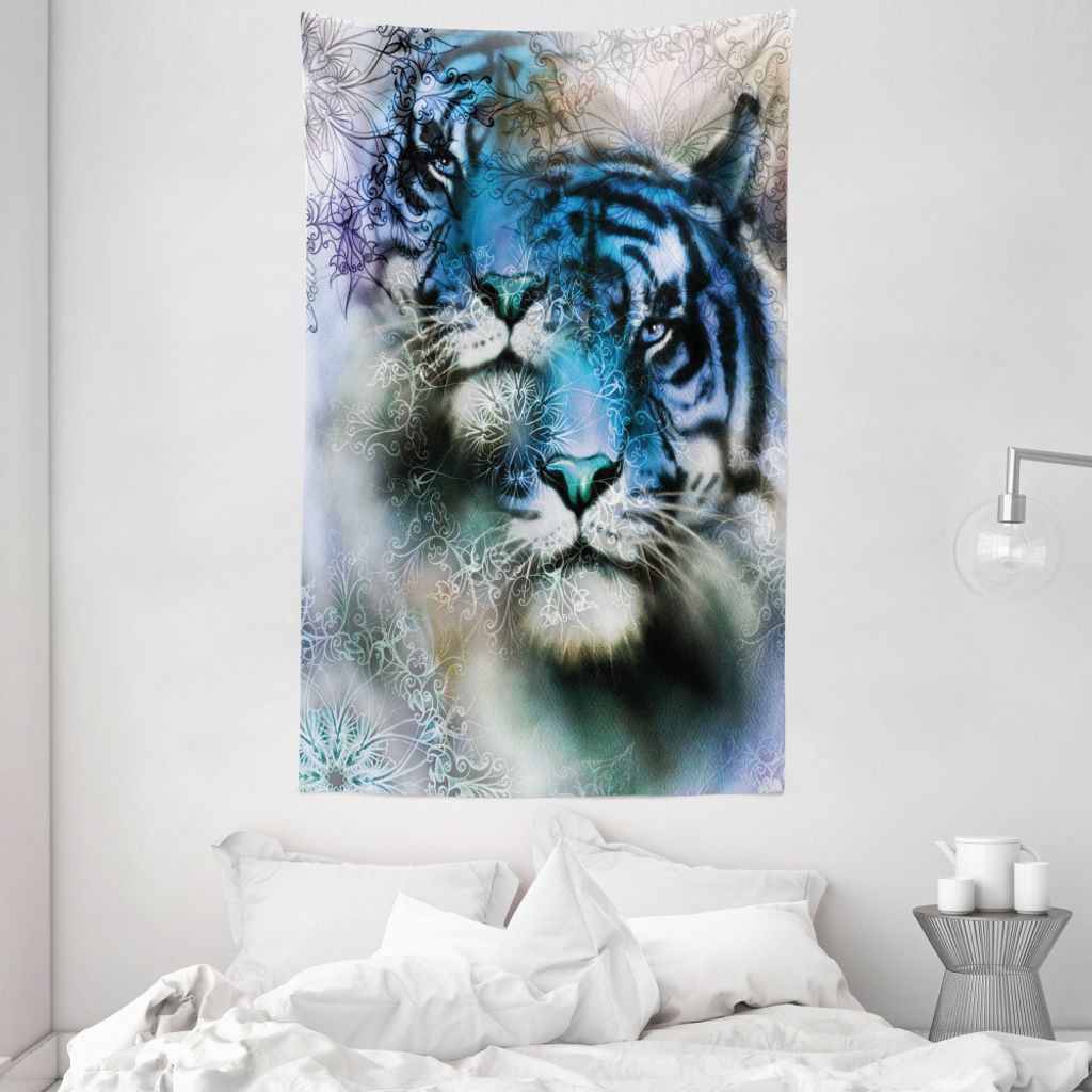 ABAKUHAUS Tier Wandteppich und Tagesdecke, Safari Tigers aus Weiches Mikrofaser Stoff Waschbar ohne Verblassen Digitaldruck, 140 x 230 cm, Schwarz ...