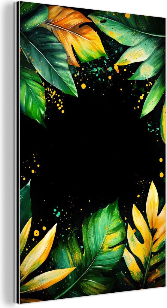 MuchoWow Wanddekoration Metall Metallbild Wandkunst 80x120 cm Blätter - Grün - Gelb - Farbe - Dschungel MuchoWow Aluminium Gemälde - Bilder