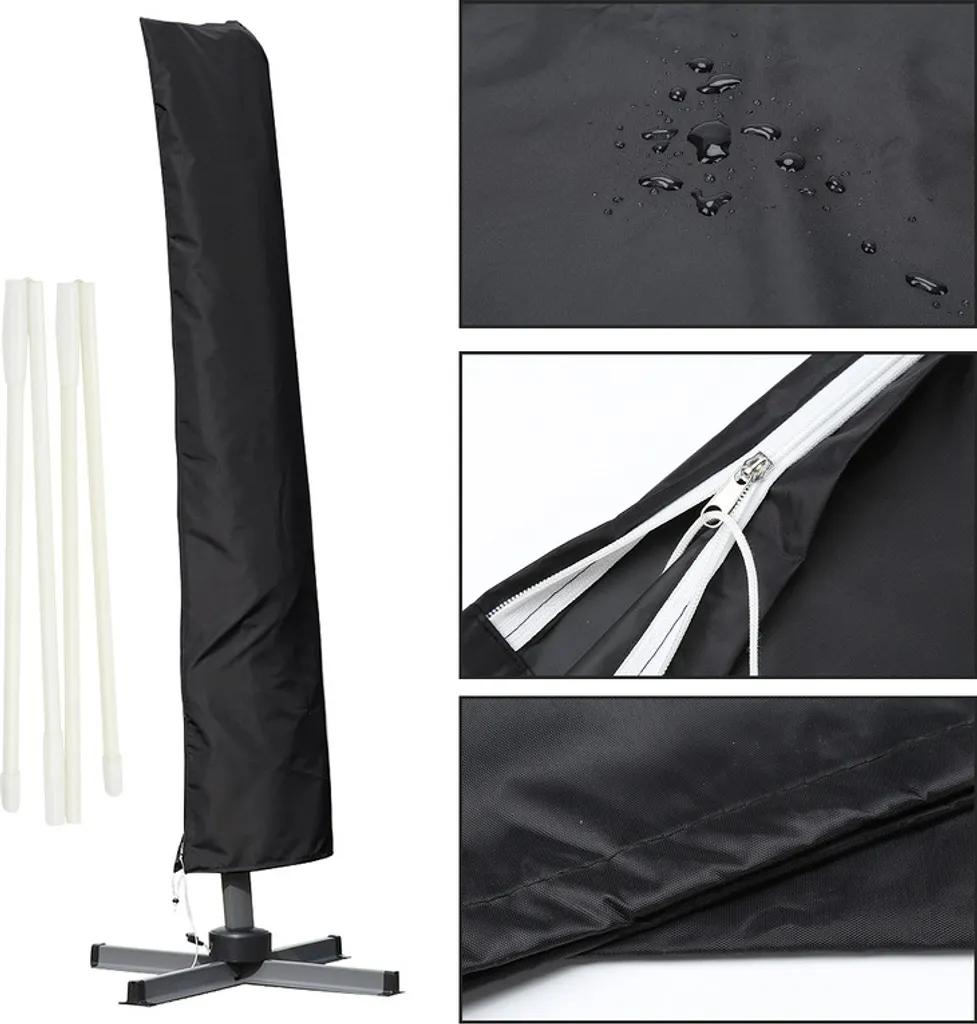 Housse de parasol anti-UV en polyester noir robuste pour la terrasse - 7