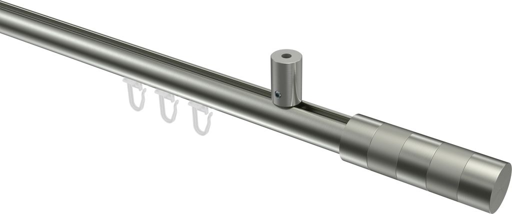 Interdeco Innenlaufstange / Gardinenstange mit Innenlauf Edelstahl-Optik, Typ Sonius Mavell (Zylinder Bicolor) Deckenmontage, 20 mm Ø 1-läufig, 1...