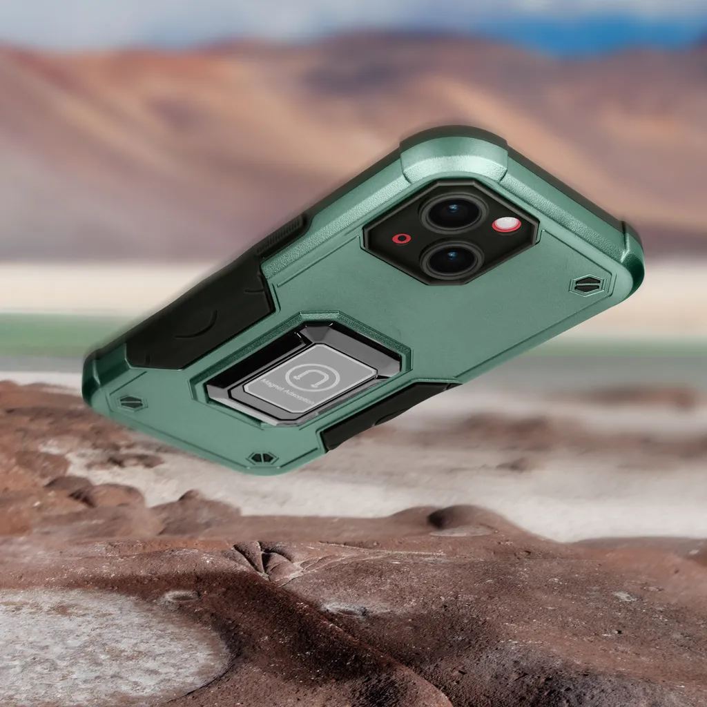 Hitaoyou Cover Per IPhone 14 Plus Con Protezione Fotocamera Scorrevole E Cavalletto Rotante, Militare, Oro