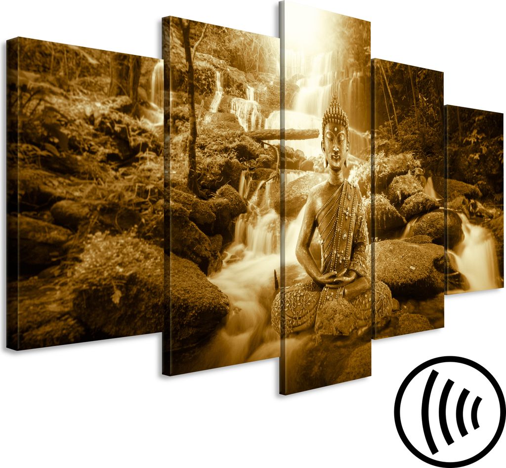 Akustikbild Buddha 200x100 cm Bilder Akustikschaum Hochleistungsschallabsorber Schallschutz Leinwand 5 tlg Wandbild Raumakustik Schalldämmung Wass...