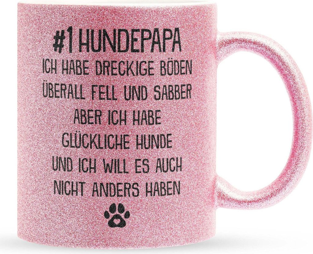 22Feels Glitzertasse Pink Bester Hundepapa Herrchen Geschenk Hundeliebe Welpe Kaffeetasse Hund Dog Dad Haferl Männer Geburtstag Vatertag Weihnacht...