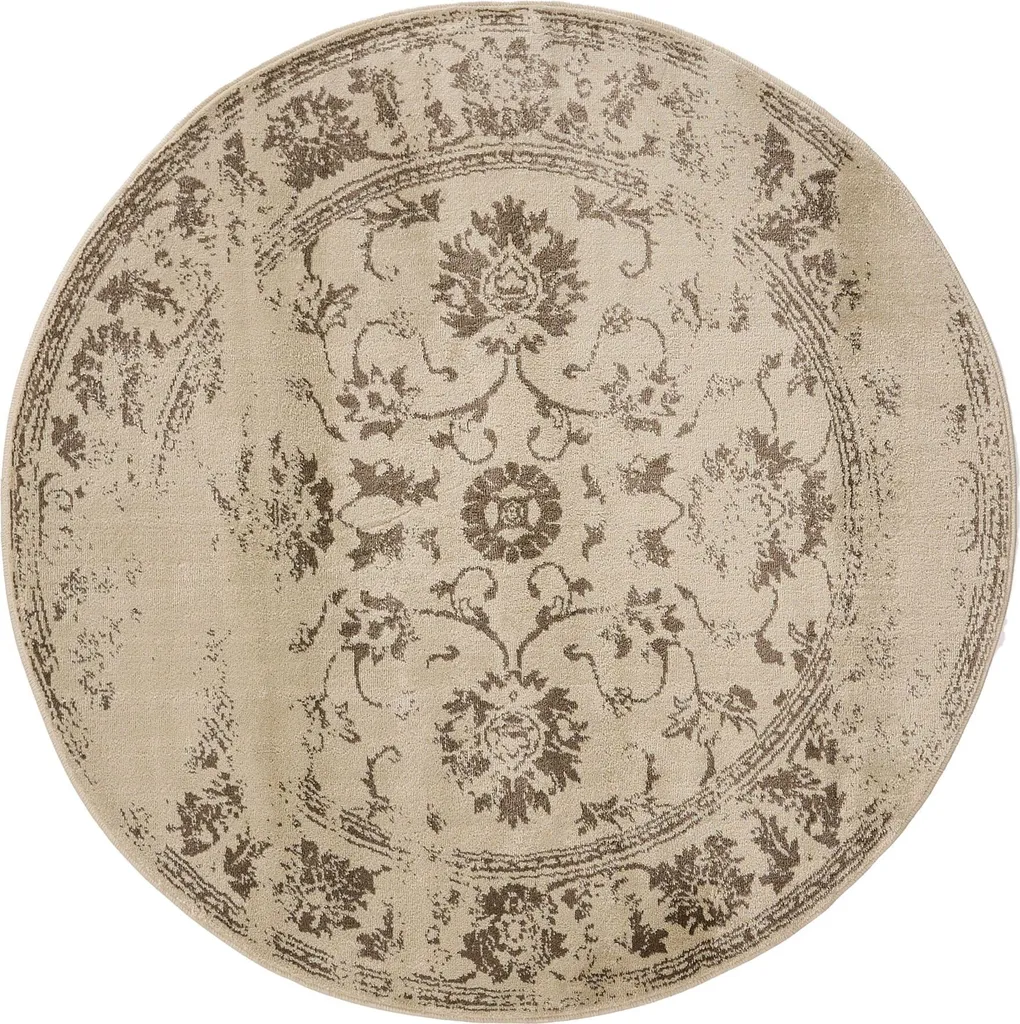 Interiyou Tapis à poils courts Suzuka Cream/Braun ø 120 cm rond moderne