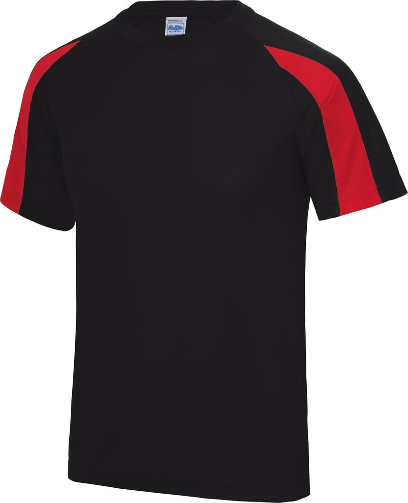 Just Cool Herren Sport T-Shirt Cool Contrast RW685 (XL) (Schwarz/Feuerrot)
