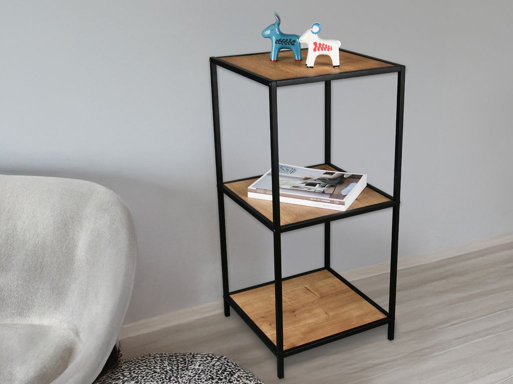 Couchtisch mit Metallgestell Schwarz, Beistelltisch für Schlafzimmer, Wohnzimmer