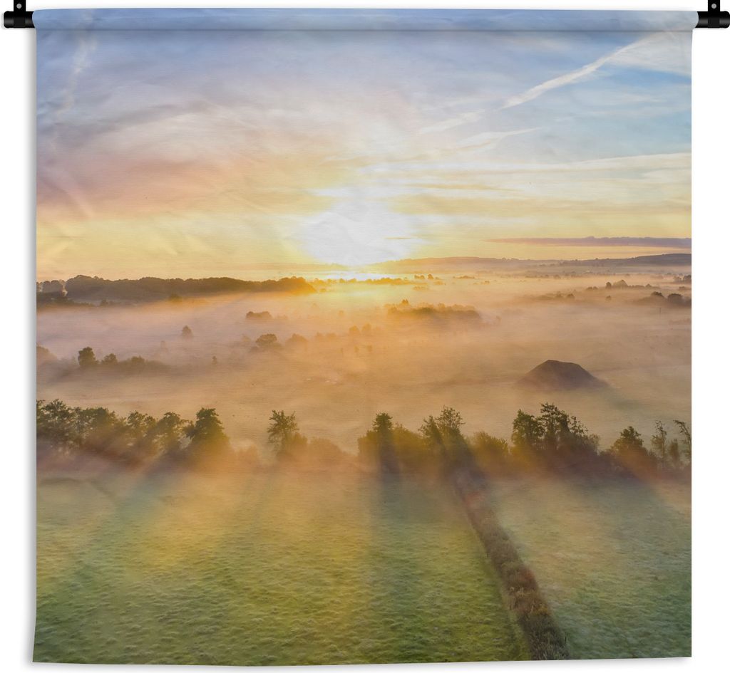 MuchoWow Wandteppich Wandbehang Farbenfroher Sonnenaufgang über einer ruhigen Landschaft 90x90 cm Tapisserie Dekoration Wandtuch - Wandaufhänger