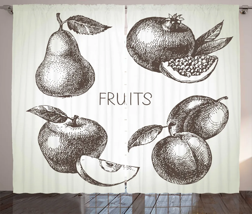 Rideau rustique Eco Vitamin Sketch avec boucles et crochets, Gris, 280x225cm