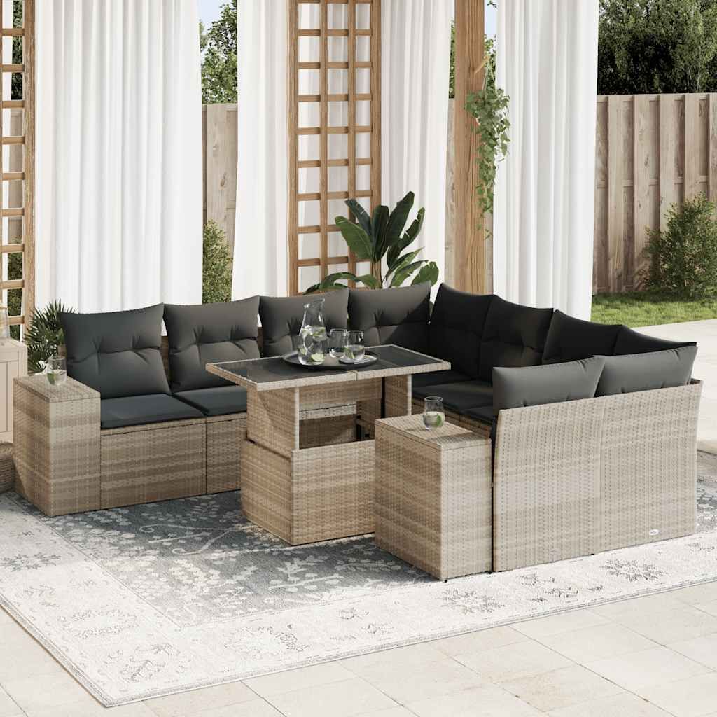 Maison Exclusive - 9-tlg. Garten-Sofagarnitur mit Kissen Hellgrau Poly Rattan