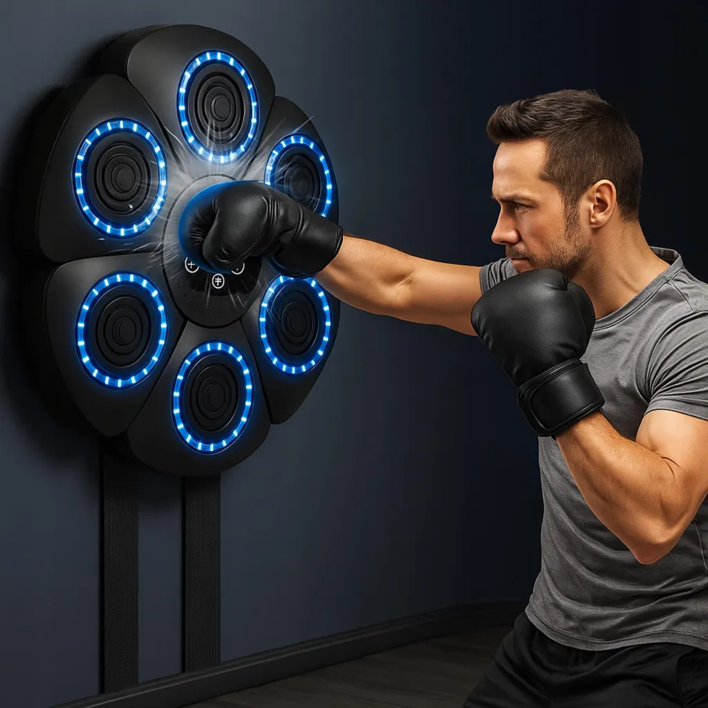 Machine de boxe musicale Bluetooth connectée avec gants XL noirs