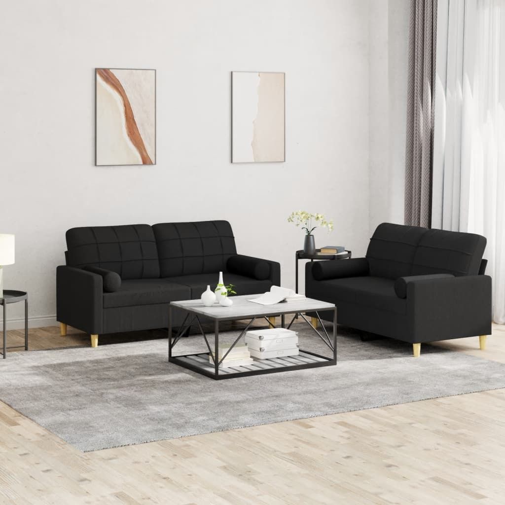 "2026 Promotion" 2-tlg. Sofagarnitur mit kissen - Wohnlandschaft - Schwarz Stoff - Klassische Sofas CC10837