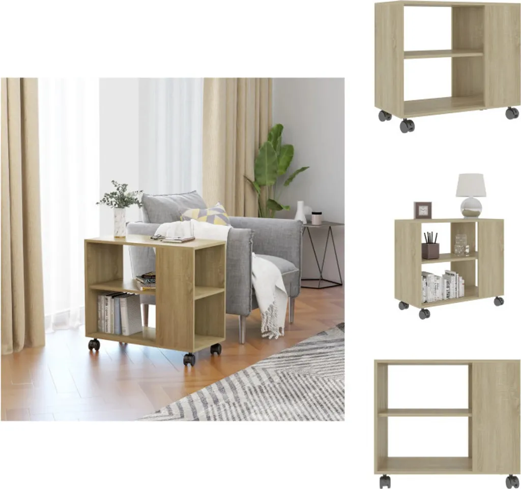 vidaXL Tavolino Rovere Sonoma 70x35x55 cm - Tavolino da Salotto con Ruote