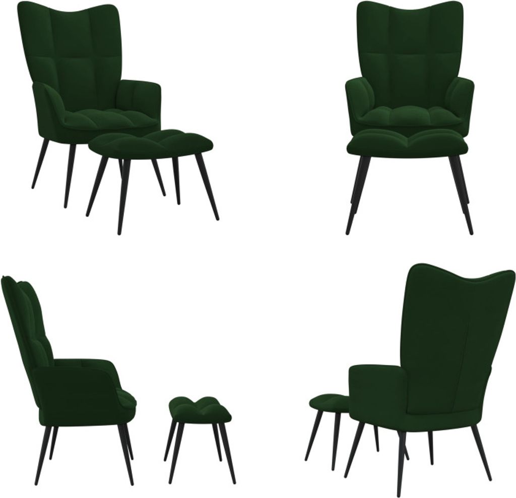 vidaXL Relaxační křeslo s taburetem Dark Green Velvet - Obrázek produktu 