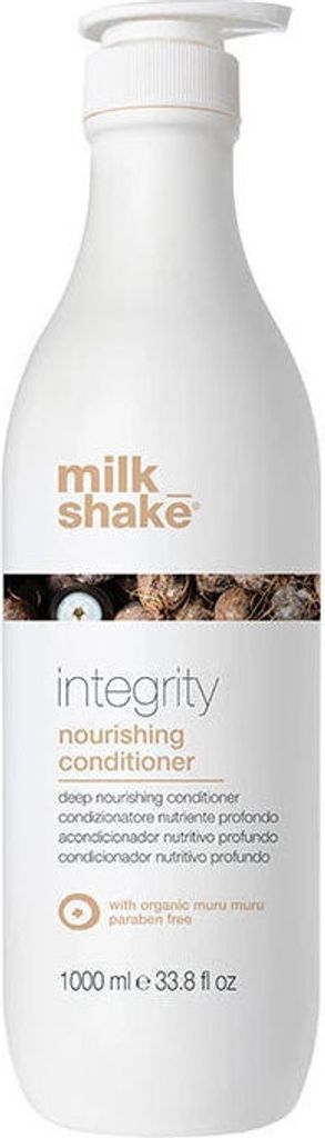 A white bottle of Milk_Shake Integrity Nourishing Conditioner.