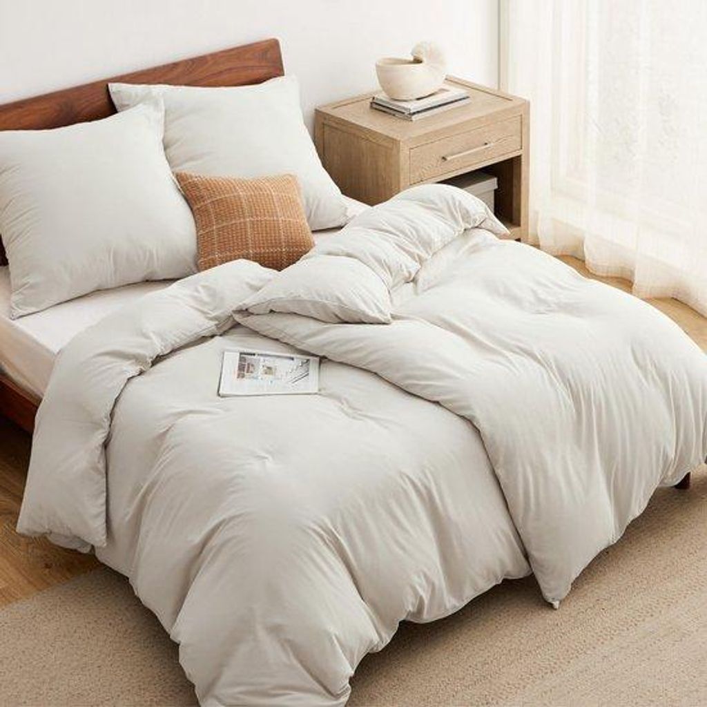 Unyqoos weiches und atmungsaktives Bettwäsche-Set mit stylischer natürlicher Textur und praktischem Reißverschluss