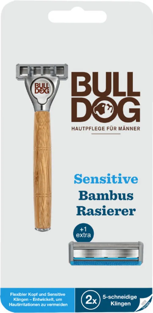 Bulldog Sensitive Bamboo Rasoio + 2 Ricambi | Rasatura Pelli Sensibili