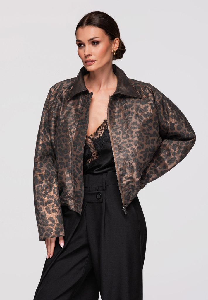 Ombre Damenjacke in kurzer Oversize-Passform mit Animal-Print coffee S
