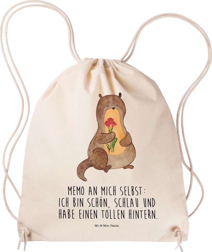 Mr. & Mrs. Panda beutelrucksack Otter Blumenstrauß - Transparent - Geschenk, Achtsamkeit, wander rucksack, Turnbeutel, Selbstvertrauen, Positiv, S...