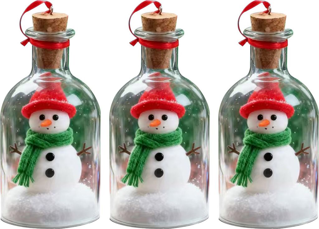 Weihnachtsschneemann-Flaschenpost mit Sprachnachricht, nostalgischer Schneelandschaft – ein wunderschönes Erinnerungsstück und Geschenk für di...