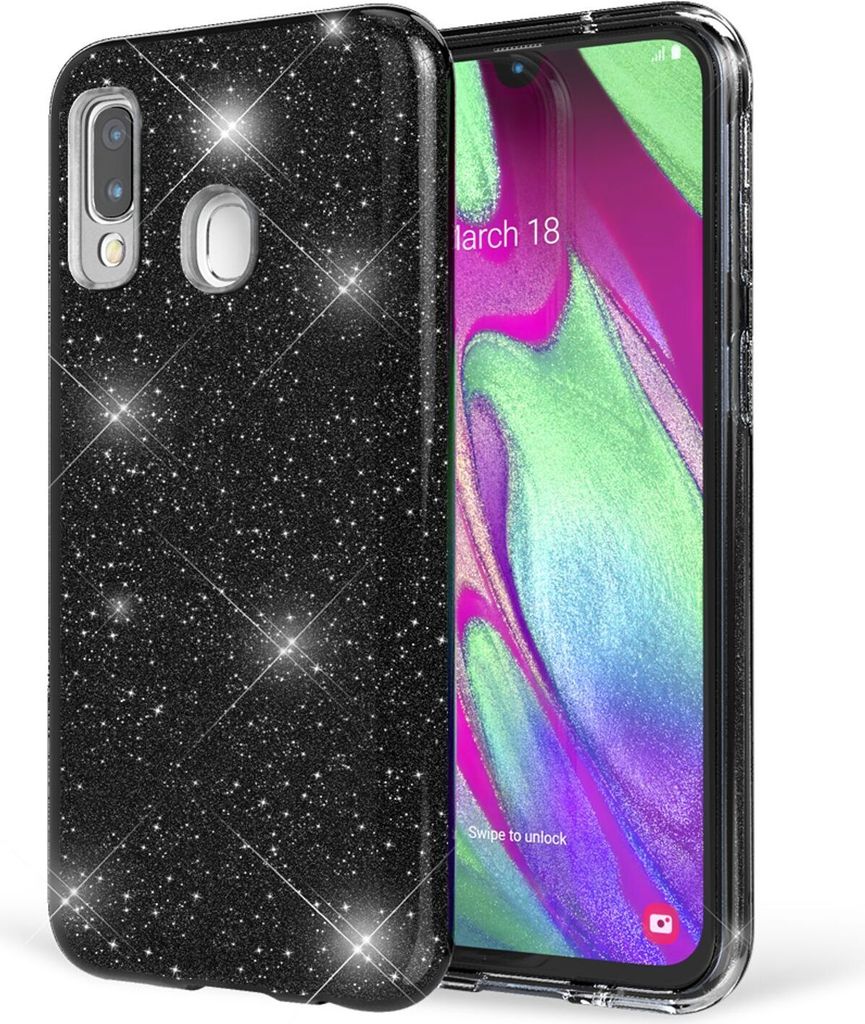 NALIA Glitzer Handyhülle für Samsung Galaxy A40, Diamant Schutzhülle Glitzer Handyhülle Schwarz