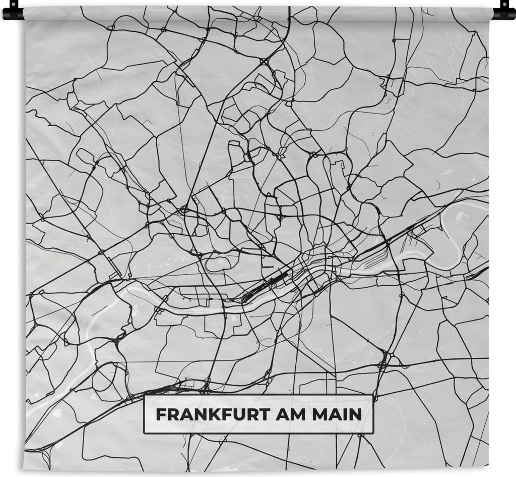 MuchoWow Wandteppich Wandbehang Stadtplan - Deutschland - Karte - Frankfurt am Main 120x120 cm Tapisserie Dekoration Wandtuch - Modern - Baumwoll...