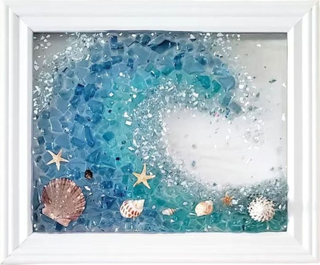 1 Set DIY Seeglas-Kunstset mit Holzrahmen, handgefertigte Seeglas-Wandkunst-Dekoration, gerahmtes Seeglas-Kunstwerk, Schreibtisch-Dekoration, Gebur...