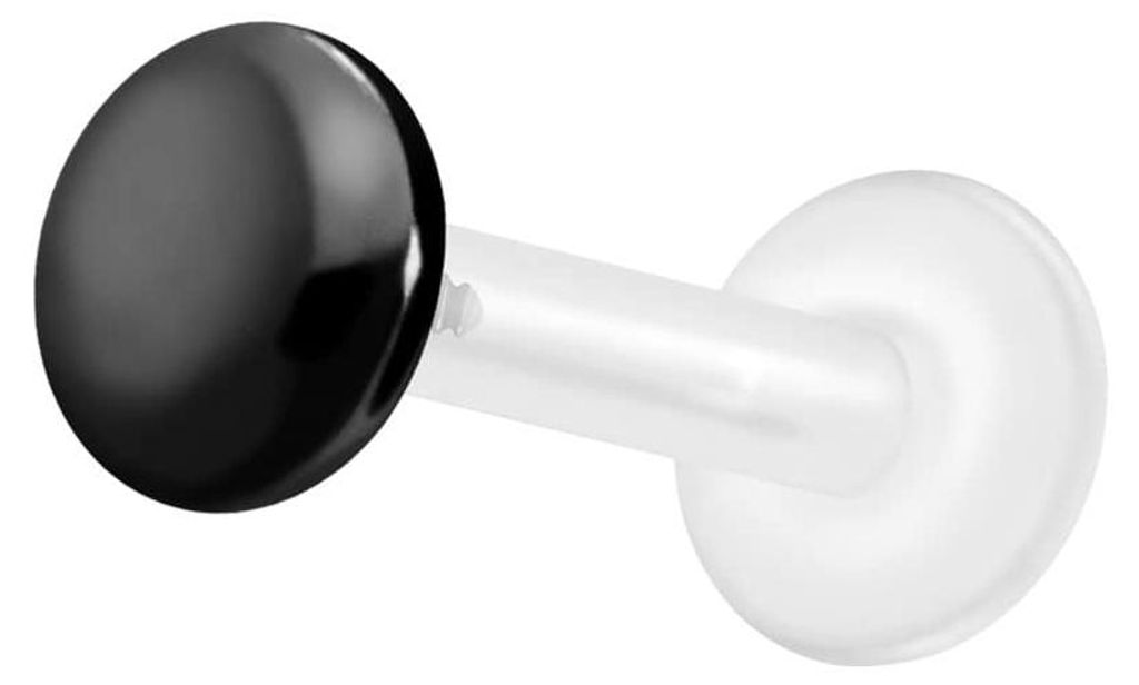 Ohrpiercing, Nasenpiercing PTFE Labret mit Innengewinde + Titan-Aufsatz FLACH Schwarz Stablänge: 8mm | Stabstärke: 1,2mm | Discgröße: 5mm