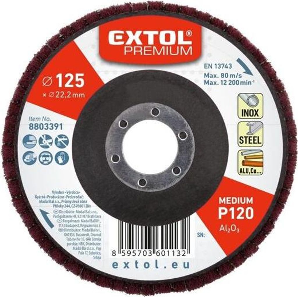 Schleifscheibe Extol Premium 8803391 Schleifscheibe aus Korund-Schleifvlies kombiniert, allseitig, O 125x15mm, P120-mittlere Körnung