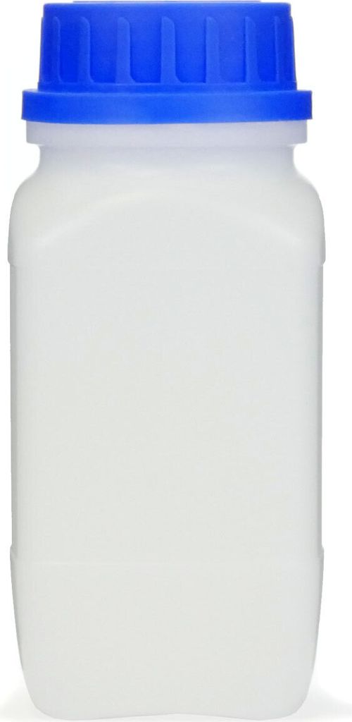 500 ml Weithals-Flasche mit blauem Deckel, naturfarben, vierkant, G 54