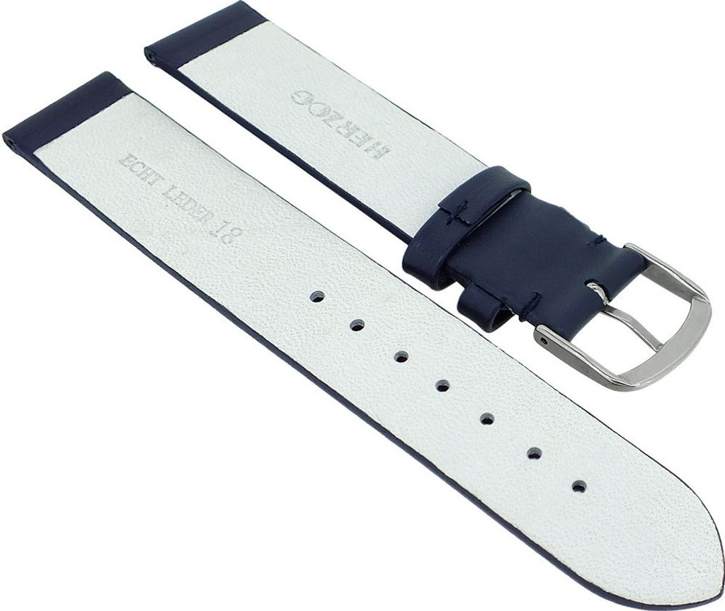 Herzog Beach II Uhrenarmband gleichlaufend > mattes glattes Leder blau, Stegbreite:16mm, Schließe:Silbern