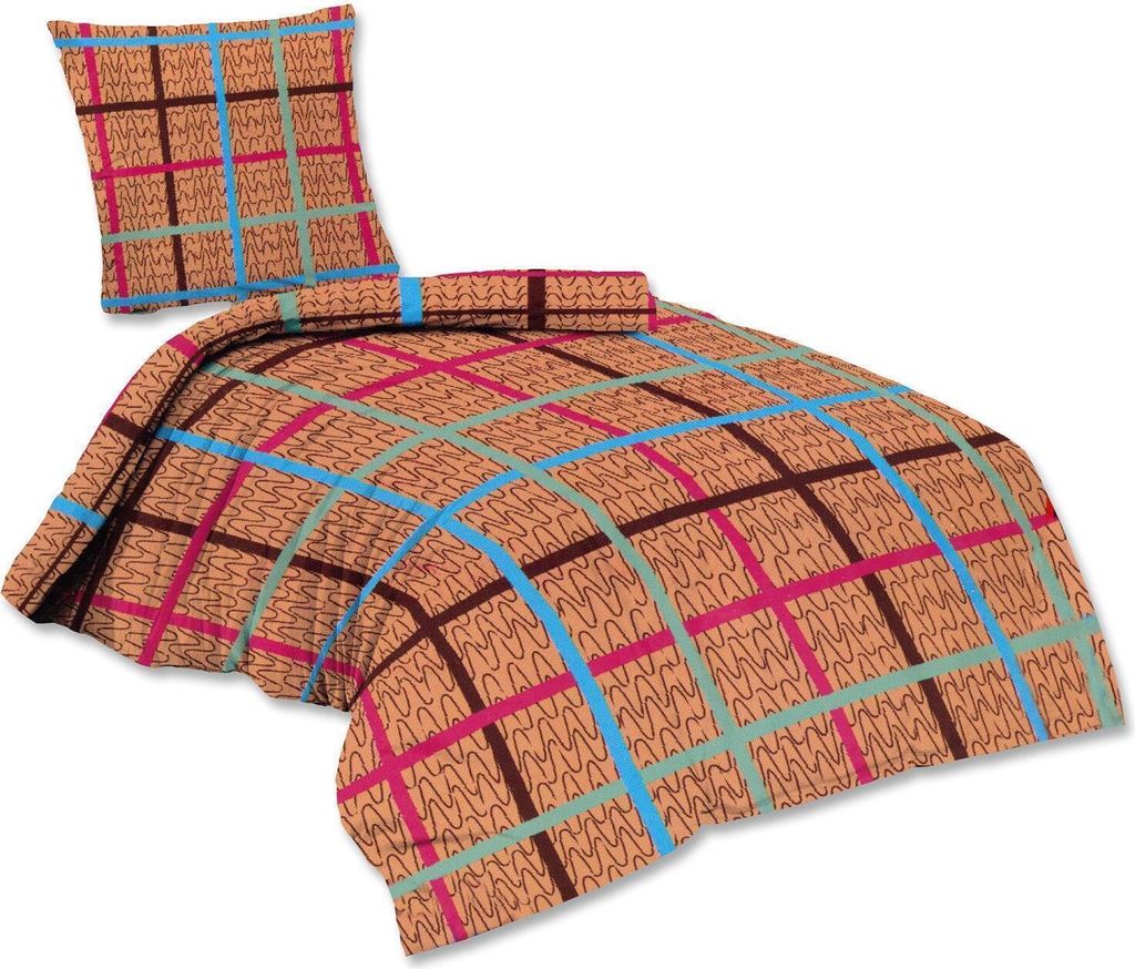 Flanell Bettwäsche 2 teilig SAM Reißverschluss Karo Marke 135 x 200 cm + 80 x 80 cm
