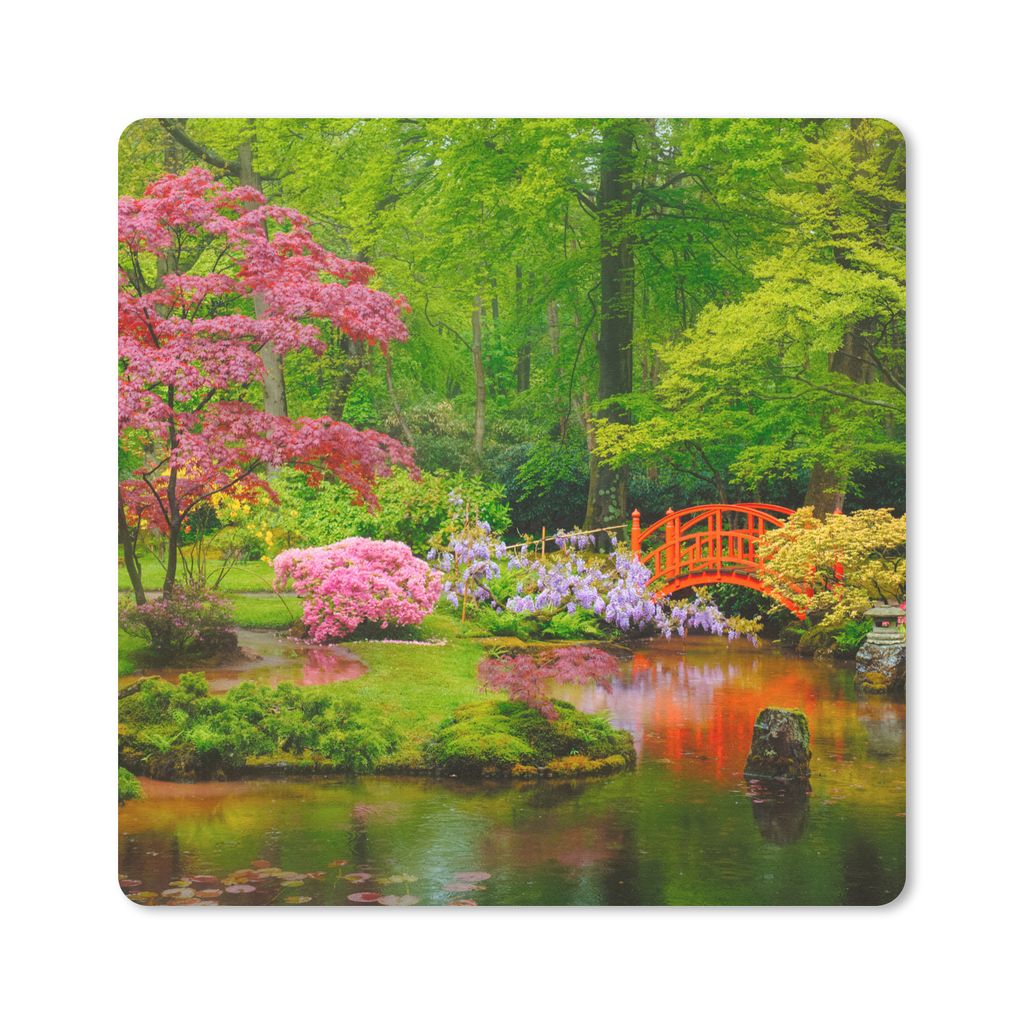 MuchoWow Mauspad Mousepad Brücke - Japanisch - Botanisch - Bäume - Blumen 30x30 cm - Mousepads - Maus Mat - Pad - Mausunterlage - Gaming
