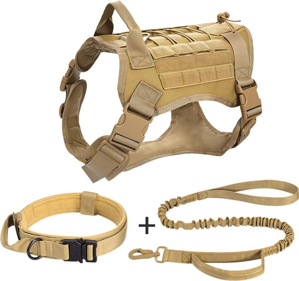 Hundegeschirr, Militär-Hundeweste, Halsband, Leine mit Tasche und Aufnäher, No-Pull-Taktik-Hundeweste für große Hunde, Diensthundegeschirr für...