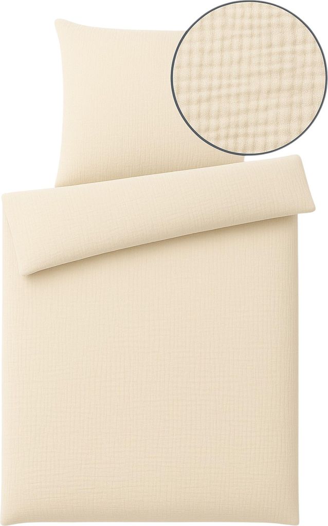 Musselin Bettwäsche 135x200 cm / 155x220 cm Unifarben weiche Baumwolle für Sommer und Winter, Größe:2 teilig 155x220 cm, Farbe:beige