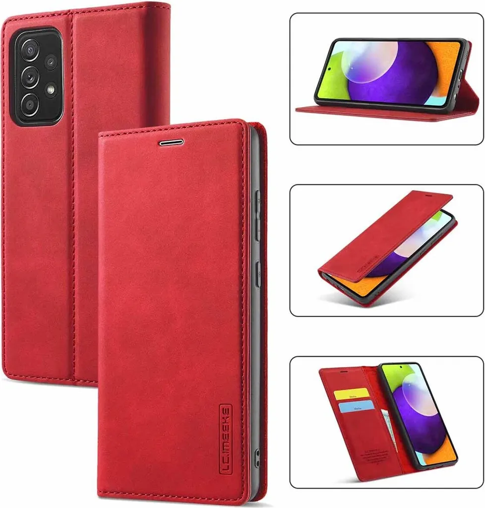 Custodia A Portafoglio Con Supporto Per Blackview A52 In Pelle PU Magnetica - Rossa, Con Slot Per Carte E Tasca Porta Banconote - 3