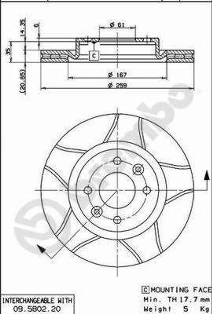 BREMBO 09.5802.76 Bremsscheibe OE 6001548578 kompatibel mit Twingo, Thalia, Sandero, Megane, Logan, Kangoo, Clio, Kubistar