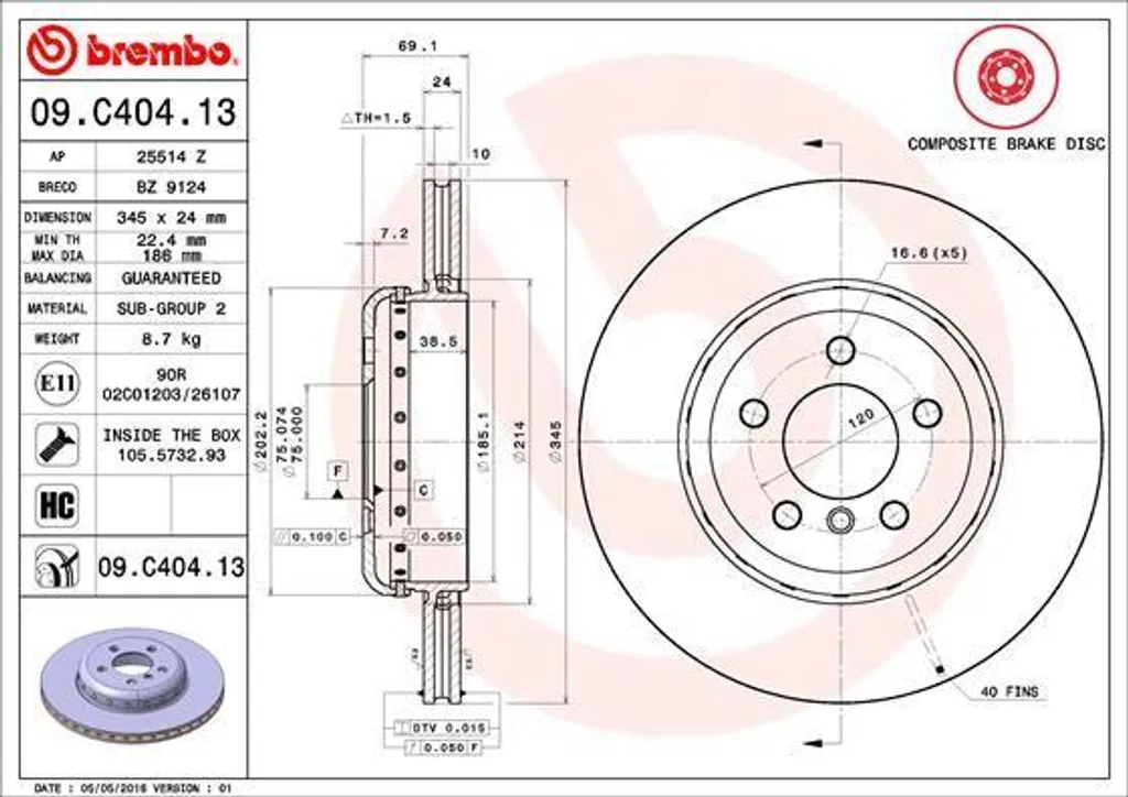 Disque de frein Brembo 34206894381 haute teneur en carbone pour BMW F10