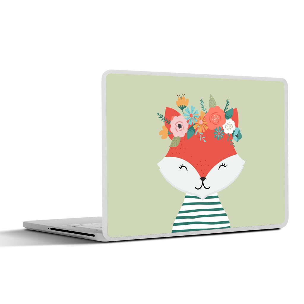 MuchoWow Laptop Aufkleber Sticker Cover Fuchs - Sommer - Krone 30x21 cm - Sticker für Laptop - Selbstklebend