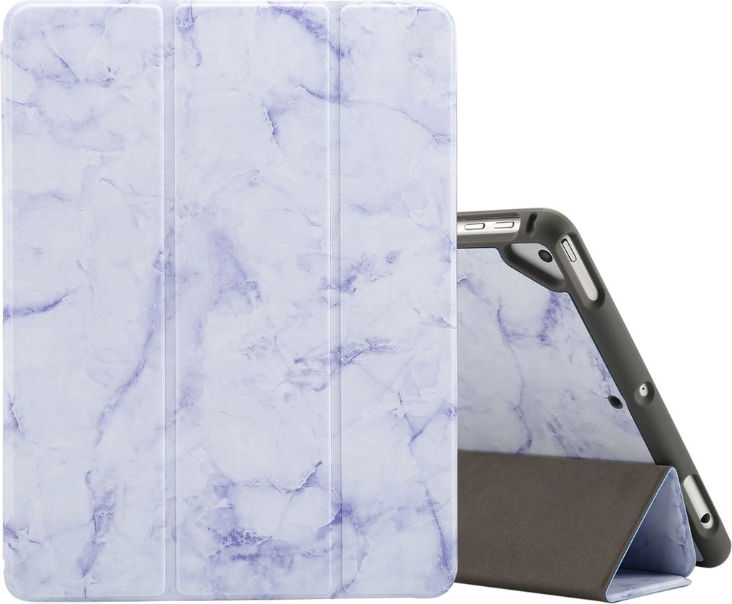 Mobigear Tri-Fold Marble iPad 6 (2018) Hülle Klapphülle + Stifthalter - Lila