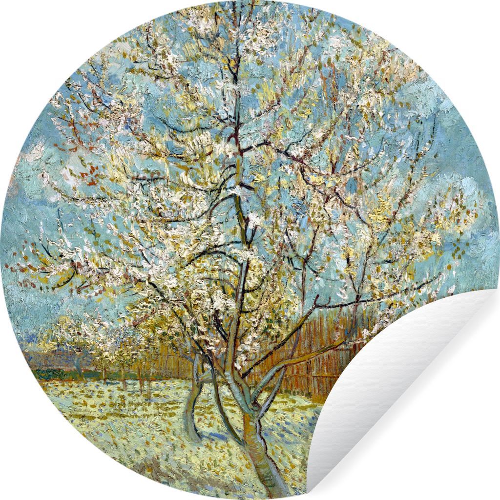 MuchoWow Runde Wandtattoo - Wandsticker Tapete Aufkleber Blühender Pfirsichbaum - Vincent van Gogh Ø 80 cm Selbstklebend und Repositionierbar -...