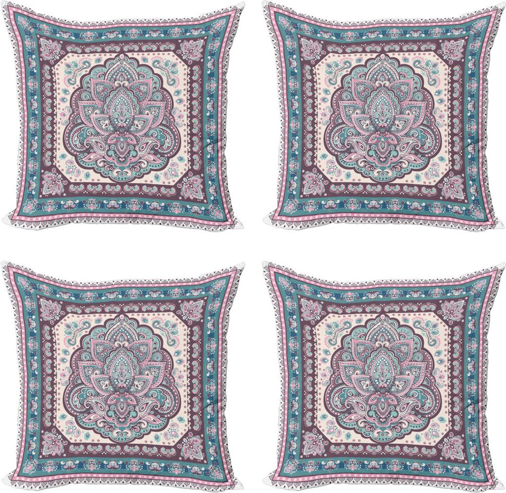ABAKUHAUS Ethnisch Kissenbezug Set (4 Stück), Paisley Oriental, Moderner Doppelseitiger Digitaldruck, 50 cm x 50 cm, Pale Pink Lila