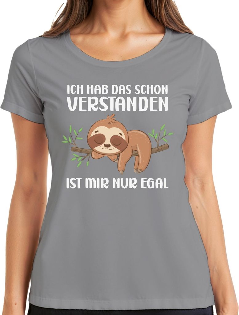 Verstanden ist mir egal faultier schlafen Lustiger Spruch Ironie Damen T-Shirt, Grau, XXL
