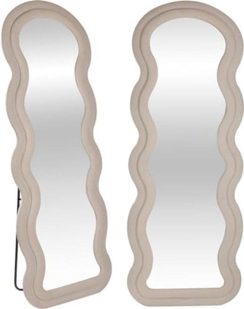Elegante Suède-Velvet-Staande Spiegel 160x60 cm Beige Produktbild 