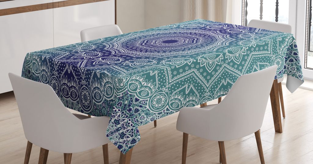 ABAKUHAUS Marine und Teal Tischdecke, Schattenstamm, Für den Inn und Outdoor Bereich geeignet Waschbar Druck Klar Kein Verblassen, 140 x 200 cm, D...