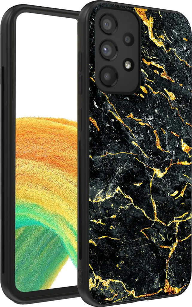 Smartphonica Custodia per Samsung Galaxy A33 5G con stampa in marmo - Custodia posteriore in TPU con design in marmo - Oro Nero