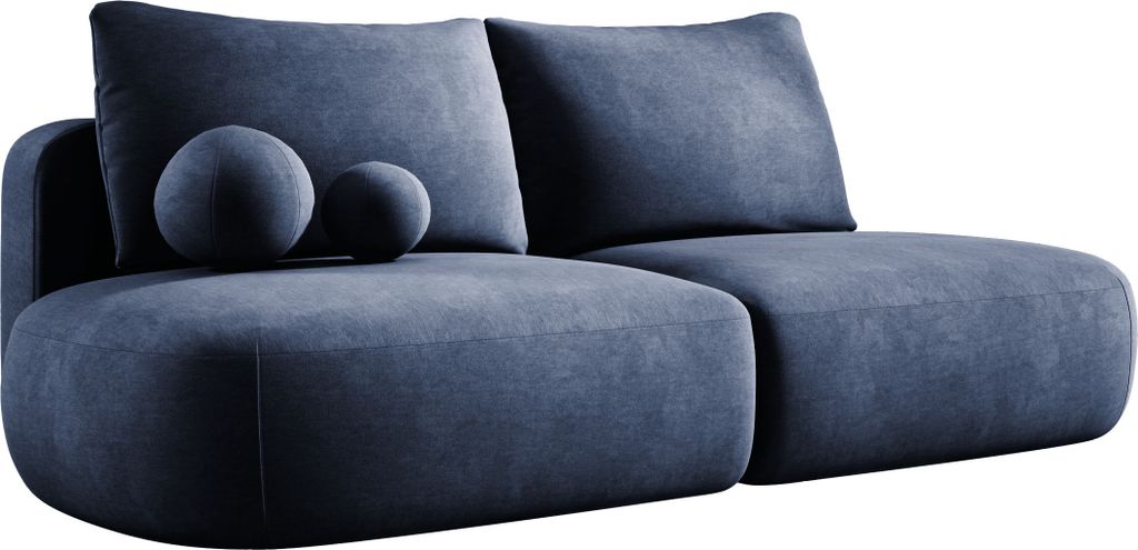 DomoHome Moderne Schlafsofa BABU mit Schlaffunktion – 3-Sitzer Sofa mit Bettkasten, DL-Automat, 2 Rückenkissen, 2 Zierkissen, 240x90x90 cm Blau
