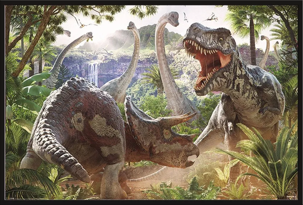 Poster Dinosaures encadré Battle David Penfound vitre acrylique 61x91cm
