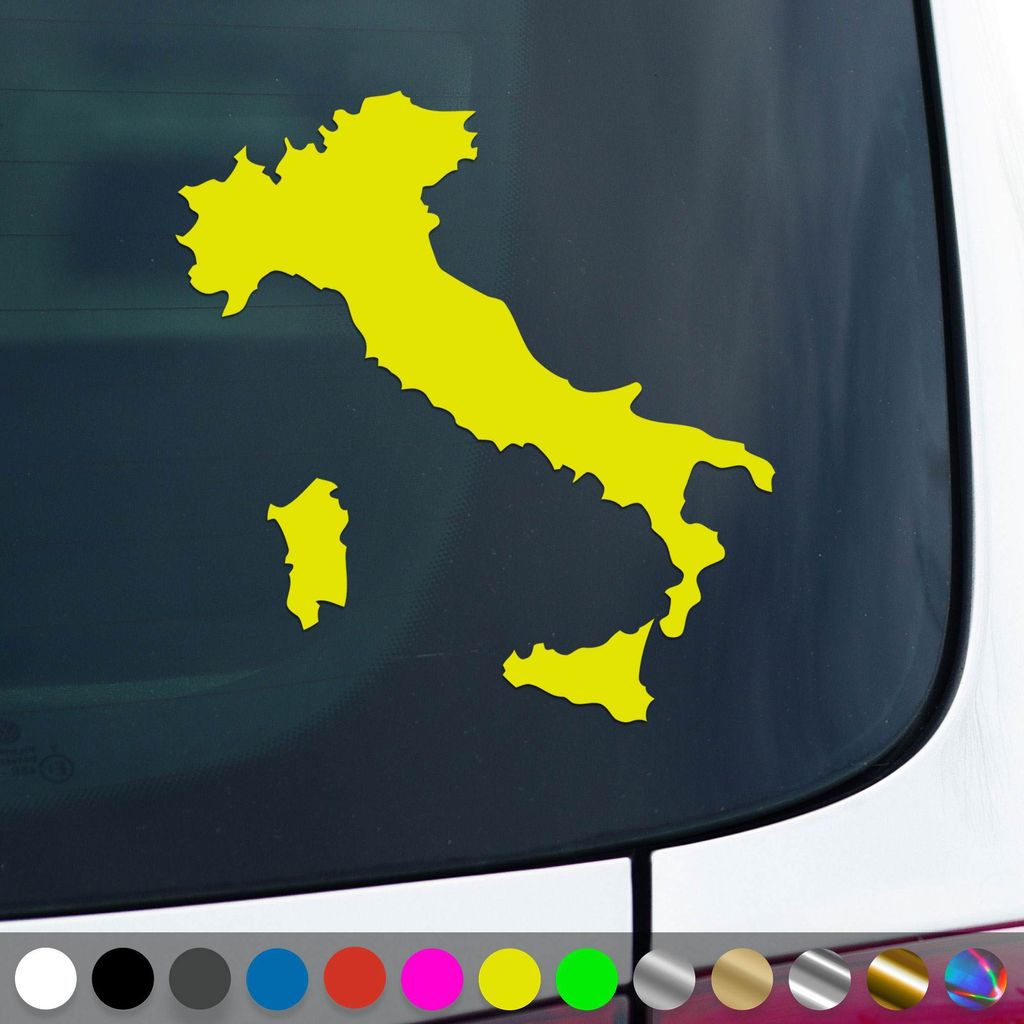 PantherPixel Italien Aufkleber Italy Italia Karte Umriss Sticker Auto Geschenkidee Farbe Neon-Gelb