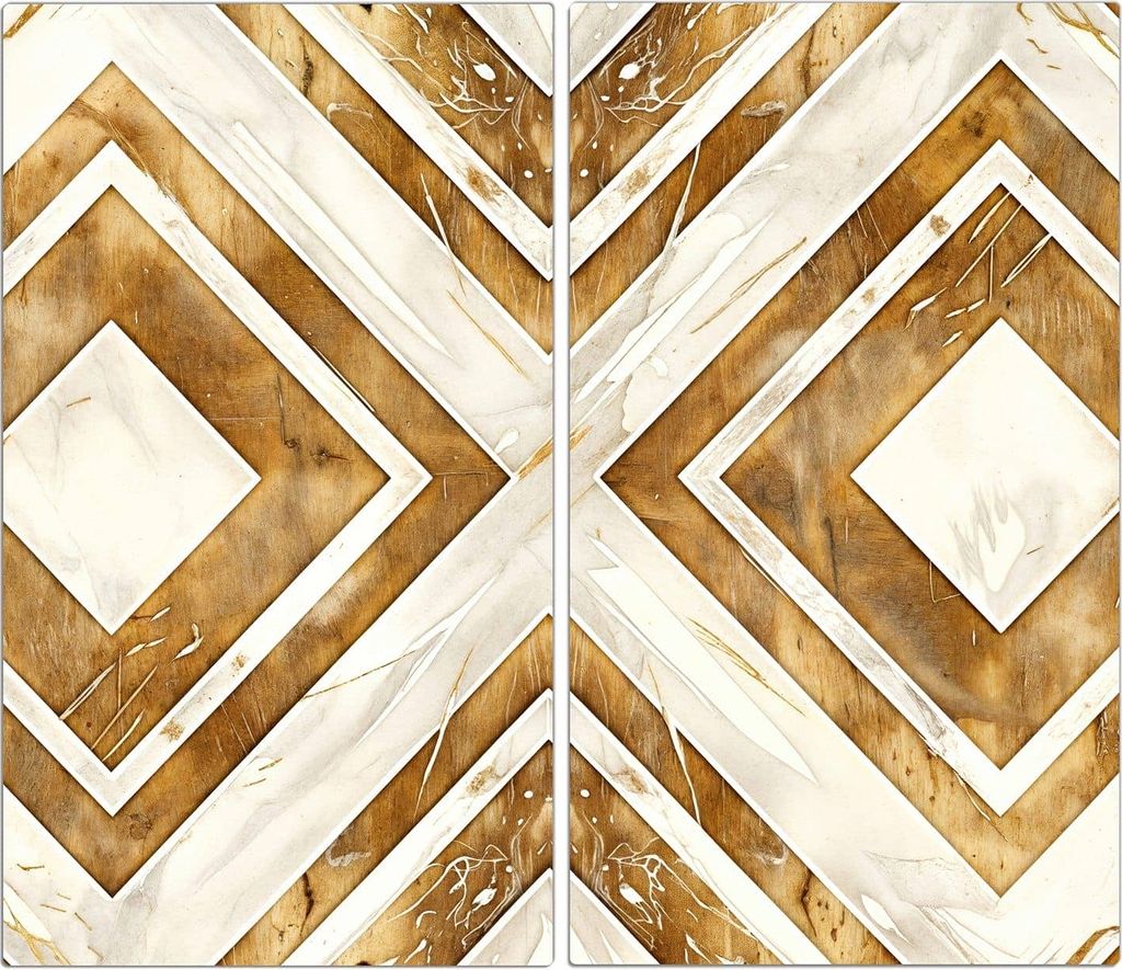 Spritzschutz Herdabdeckplatte Schneidebrett aus Glas Geometrisches Muster 2-Teilig (60x52cm)