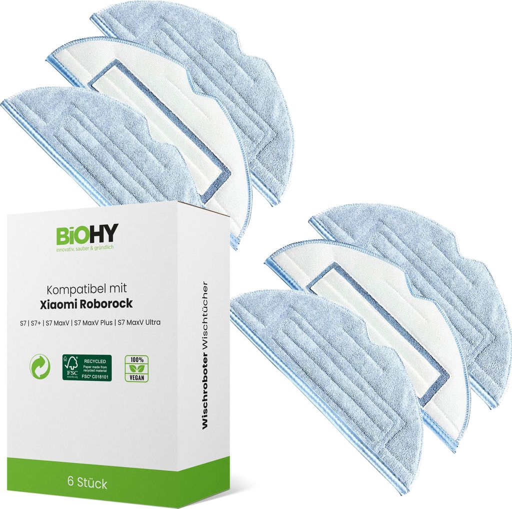 BiOHY Mikrofaser Wischtücher für Roborock Wischroboter, Roborock S8 / S7 / S7+/ S7 Maxv Ultra / Pro Ultra / S6 & S5, Bodenwischer Ersatzteile, Zu...